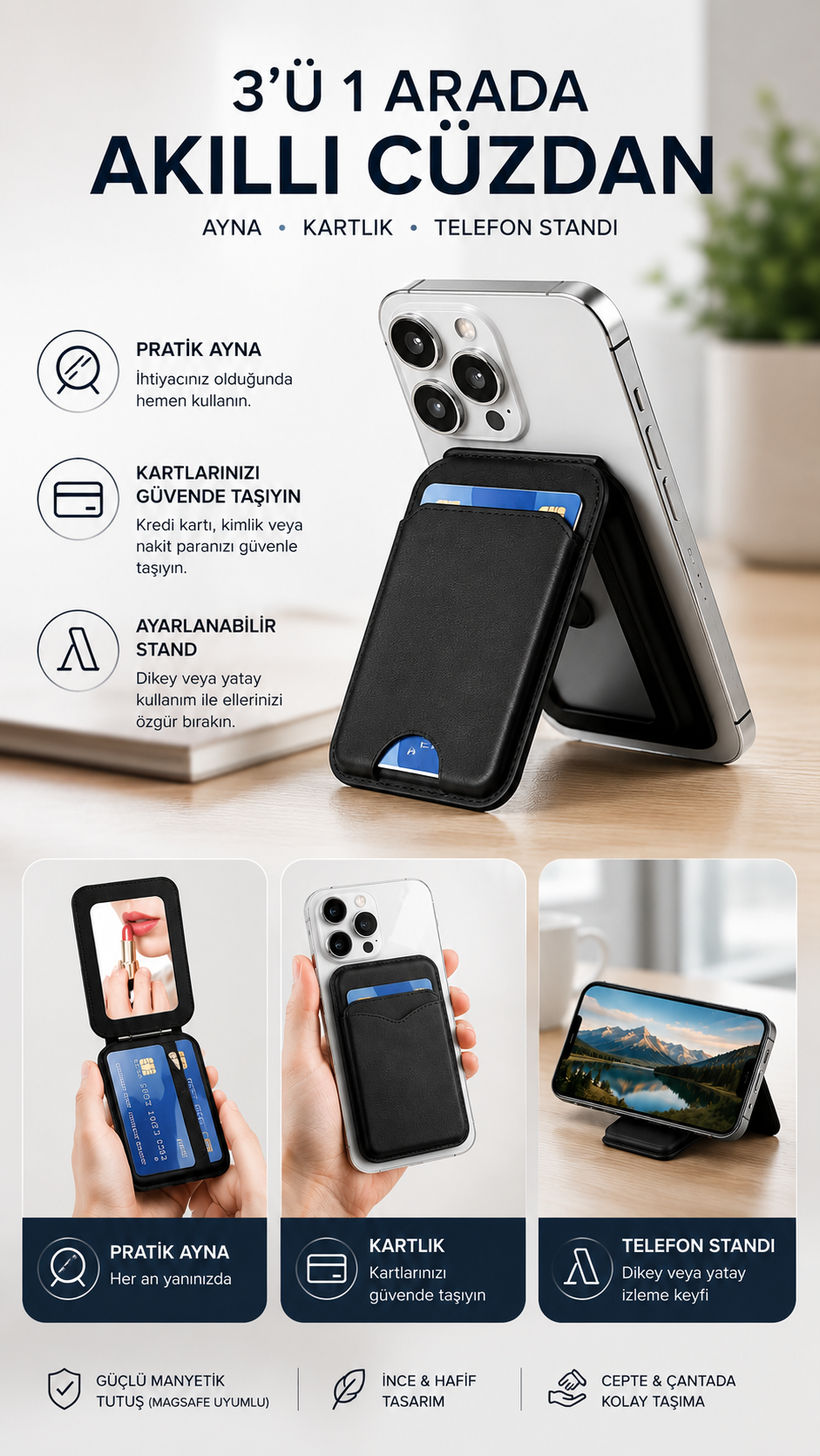 3 Fonksiyonlu Telefon Tutuculu Kılıf