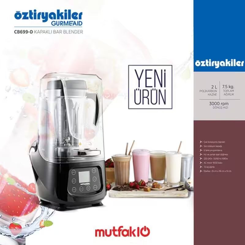 Öztiryakiler GurmeAid CB699-D Dijital Bar Blender Gürültü Önleyici Kapaklı 1680 W